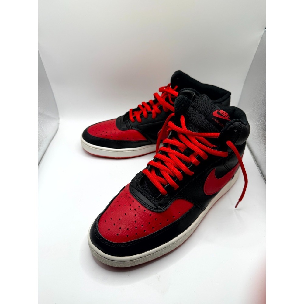 Nike Court Vision Mid Bred DM8682-001 Mens 9 Sneaker Black Red Leather Shoes